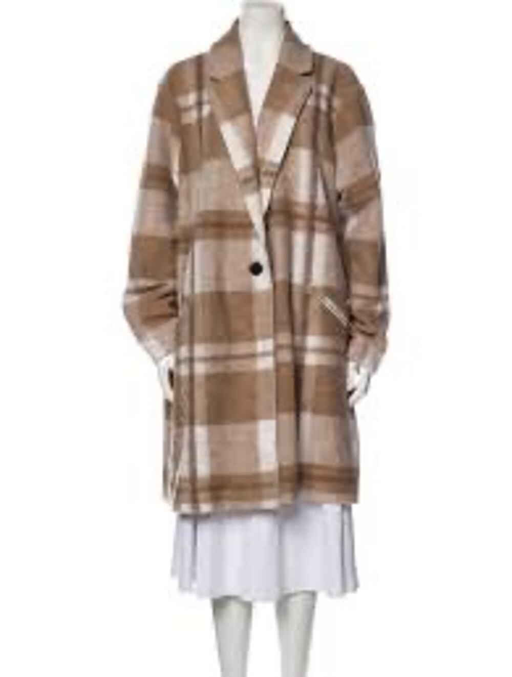 Rachel Zoe Brown Cream Plaid Print Peacoat Single Button Wool Blend 3X NWT